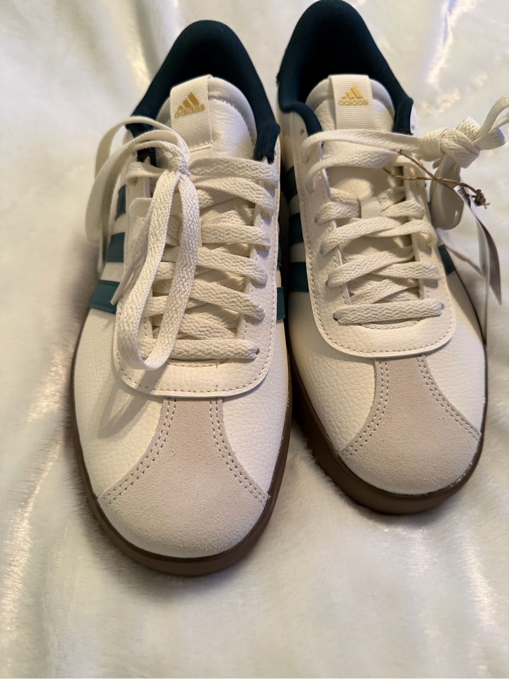 adidas White Sneaker with Green Stripes and Brown Platform - Picture 6 of 12